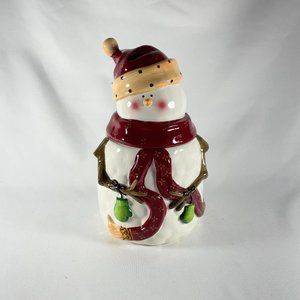 Vintage Ceramic Hand Painted Snowman COOKIE JAR 10 x 6 Inches